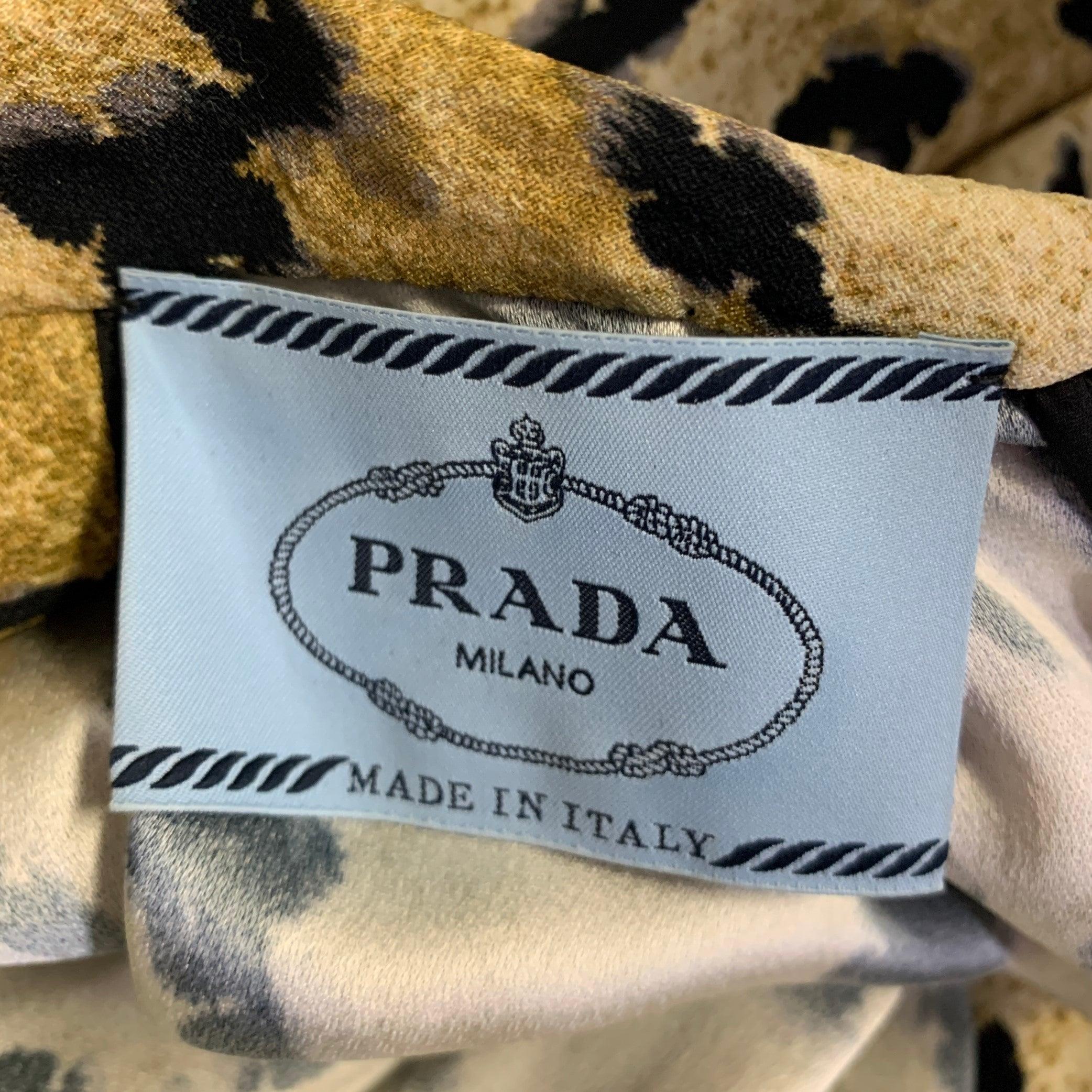 PRADA Size 6 Beige Black Viscose Abstract Drape-shoulder Long Dress For Sale 1