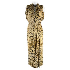 PRADA Taglia 6 Beige Nero Viscosa Abito lungo con drappeggio astratto sulle spalle
