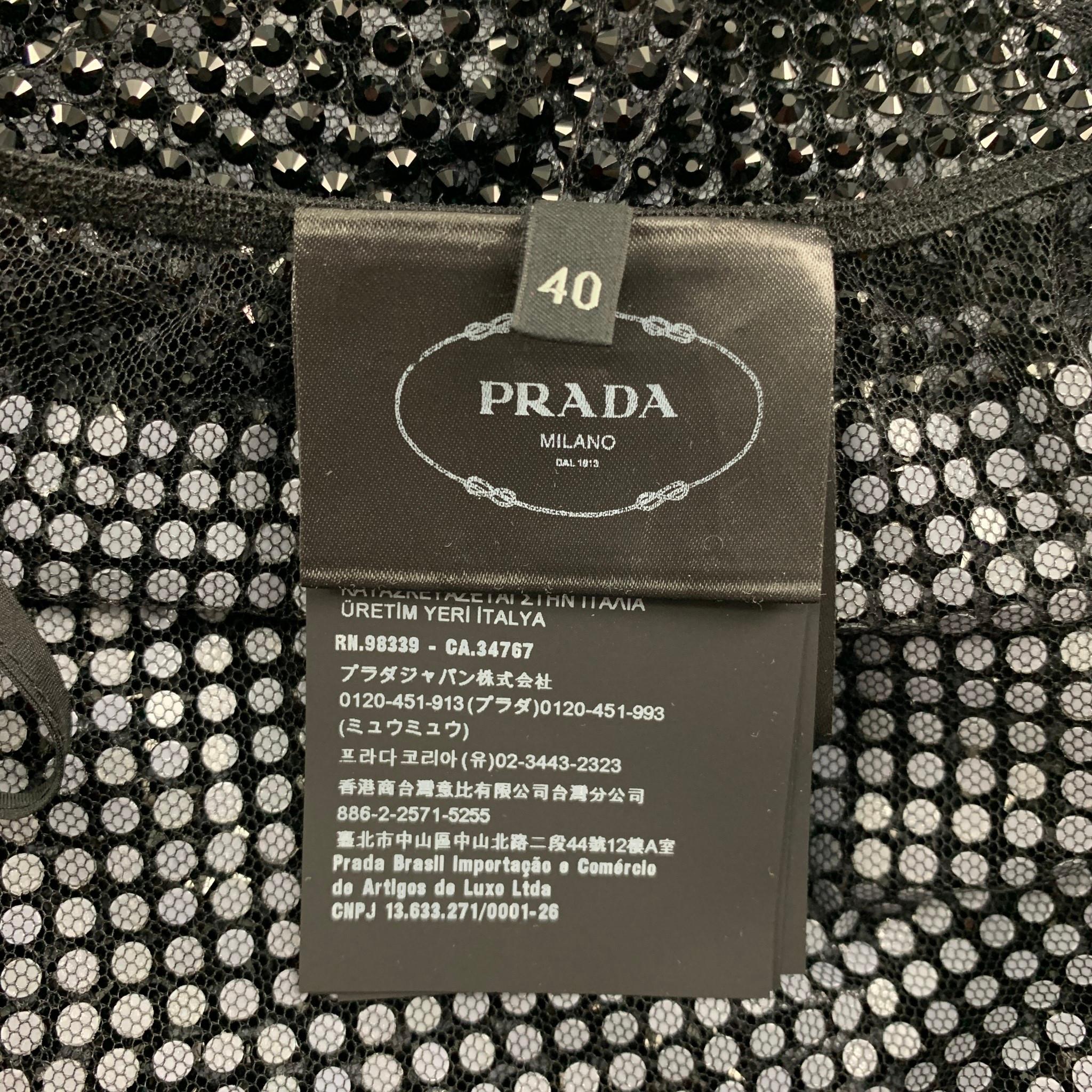 PRADA Size 6 Black Nylon Crystal Tulle Mini Skirt In Excellent Condition In San Francisco, CA