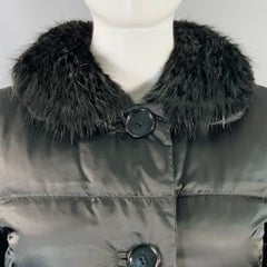 PRADA Size 6 Black Polyamide Quilted Fur Collar Button Down Coat