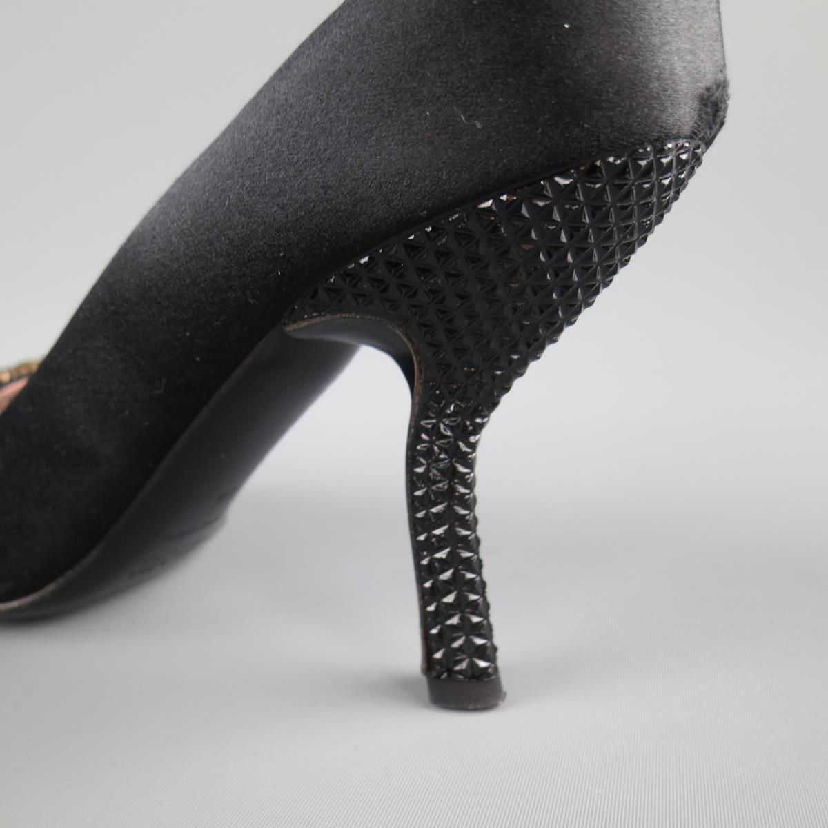 PRADA Größe 6 Schwarz Seide Lila Kristall Peep Toe Curved Stud Heel Pumps 1