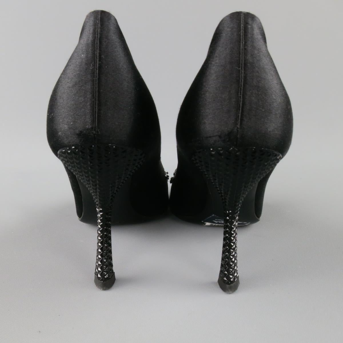 PRADA Größe 6 Schwarz Seide Lila Kristall Peep Toe Curved Stud Heel Pumps 3