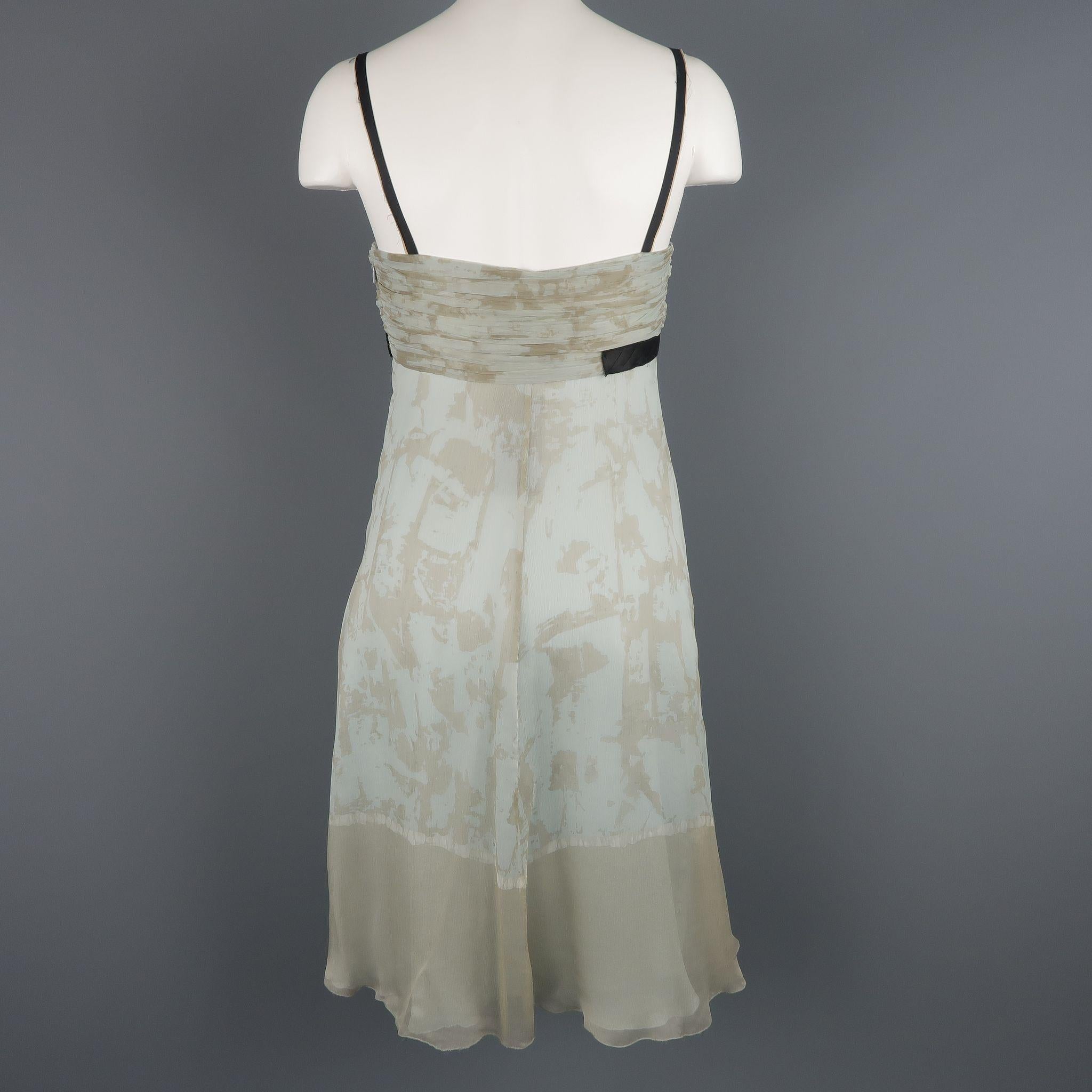 PRADA Size 6 / IT 42 Blue Pleated Marbled Silk Chiffon Bow Dress 6