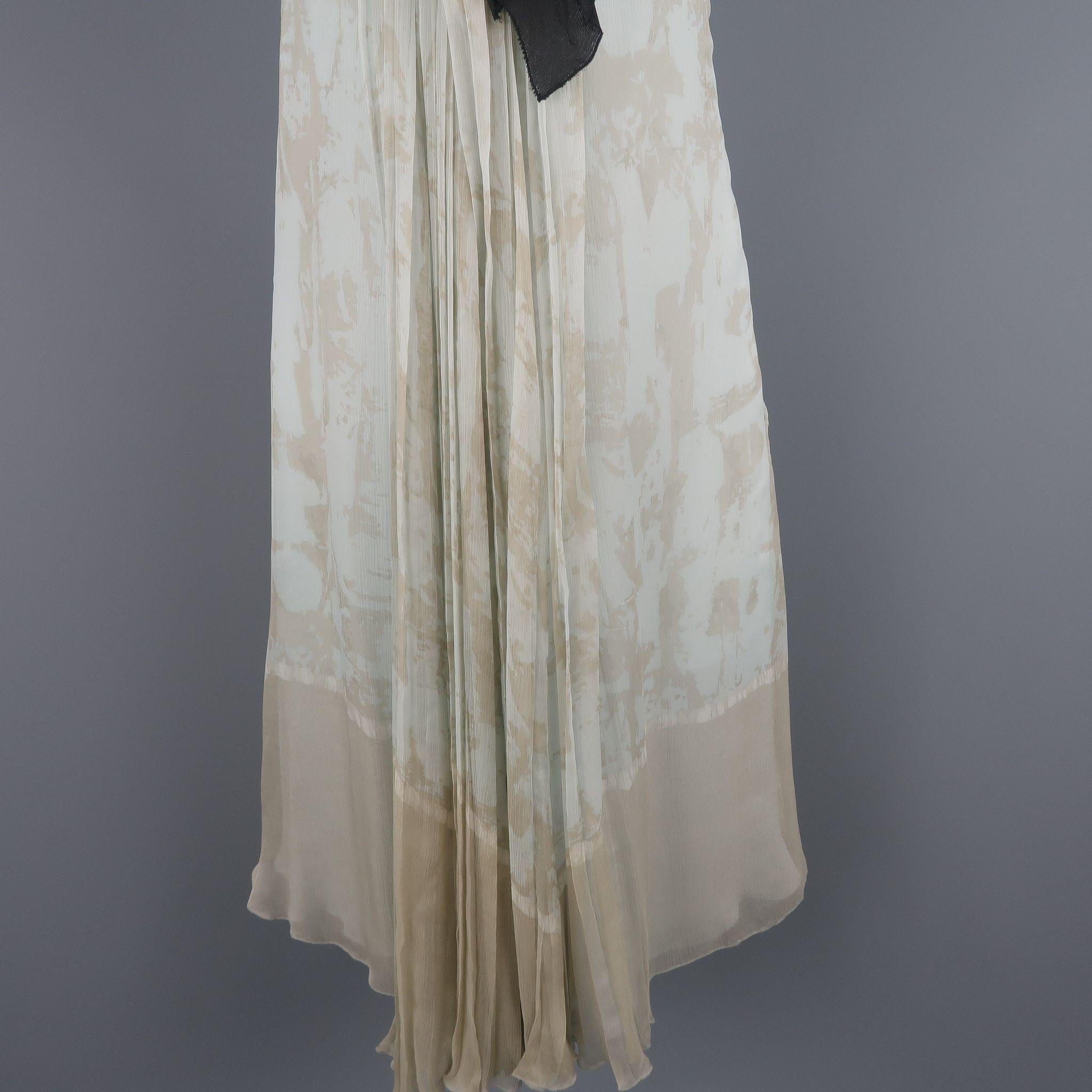 Women's PRADA Size 6 / IT 42 Blue Pleated Marbled Silk Chiffon Bow Dress