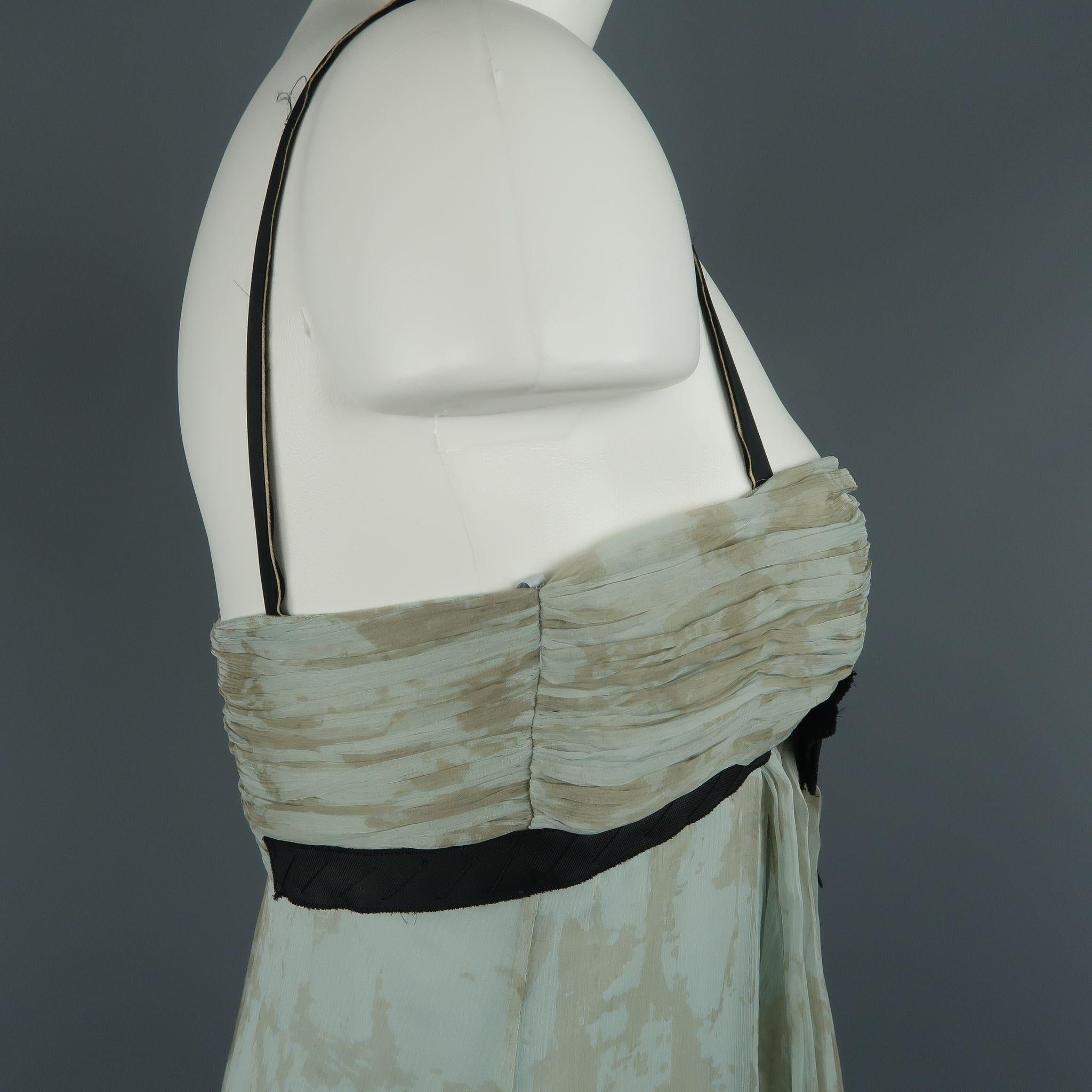 PRADA Size 6 / IT 42 Blue Pleated Marbled Silk Chiffon Bow Dress 1