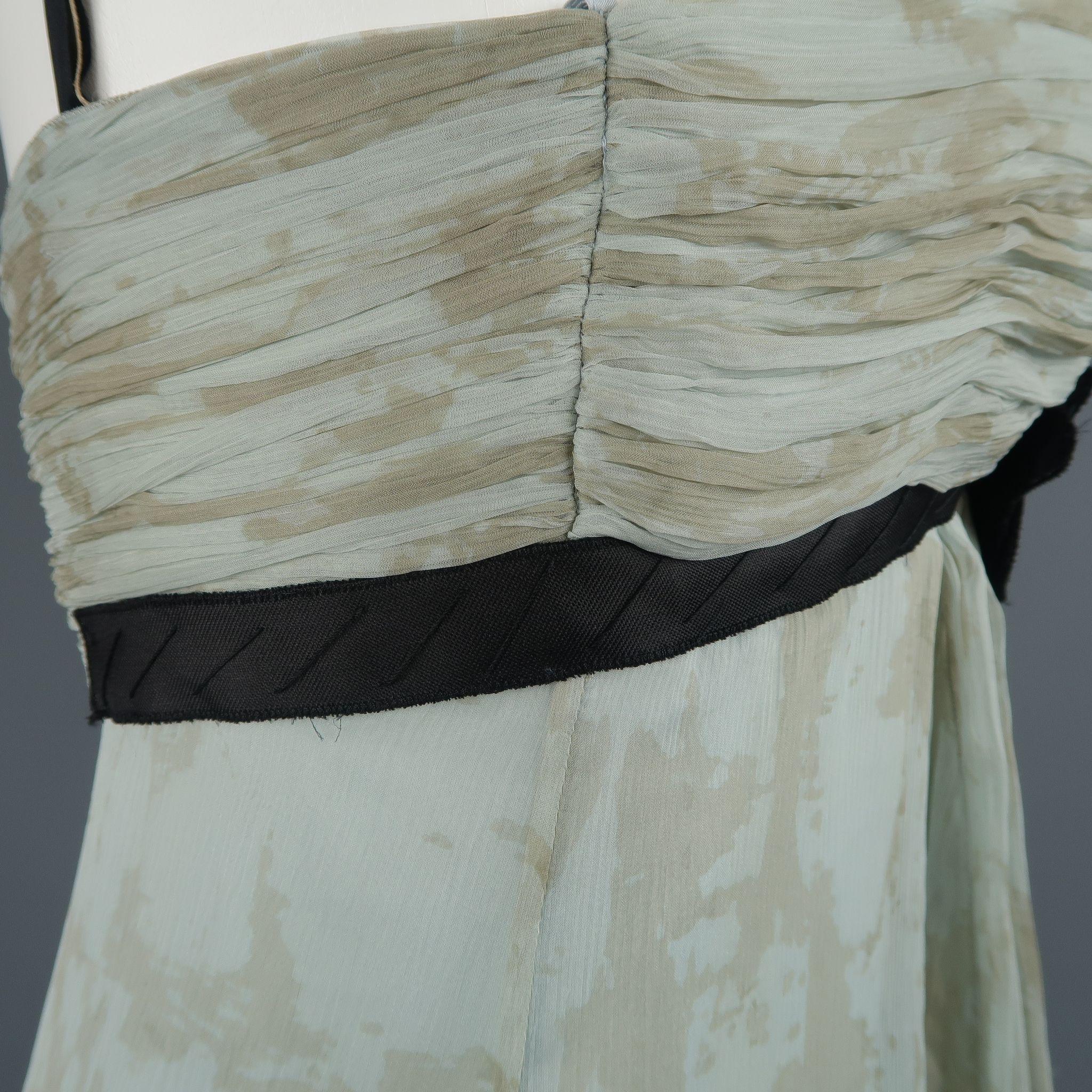 PRADA Size 6 / IT 42 Blue Pleated Marbled Silk Chiffon Bow Dress 2