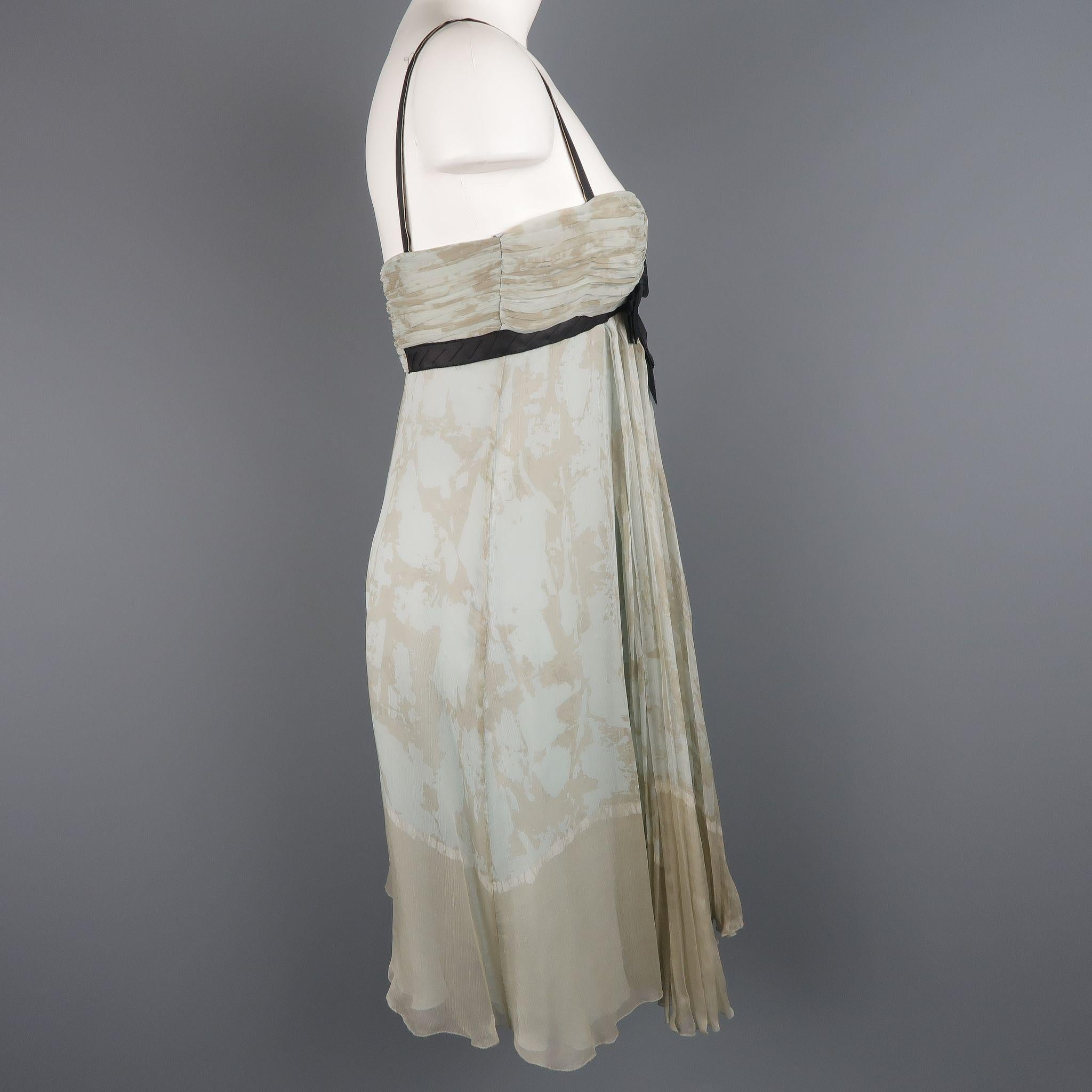 PRADA Size 6 / IT 42 Blue Pleated Marbled Silk Chiffon Bow Dress 3