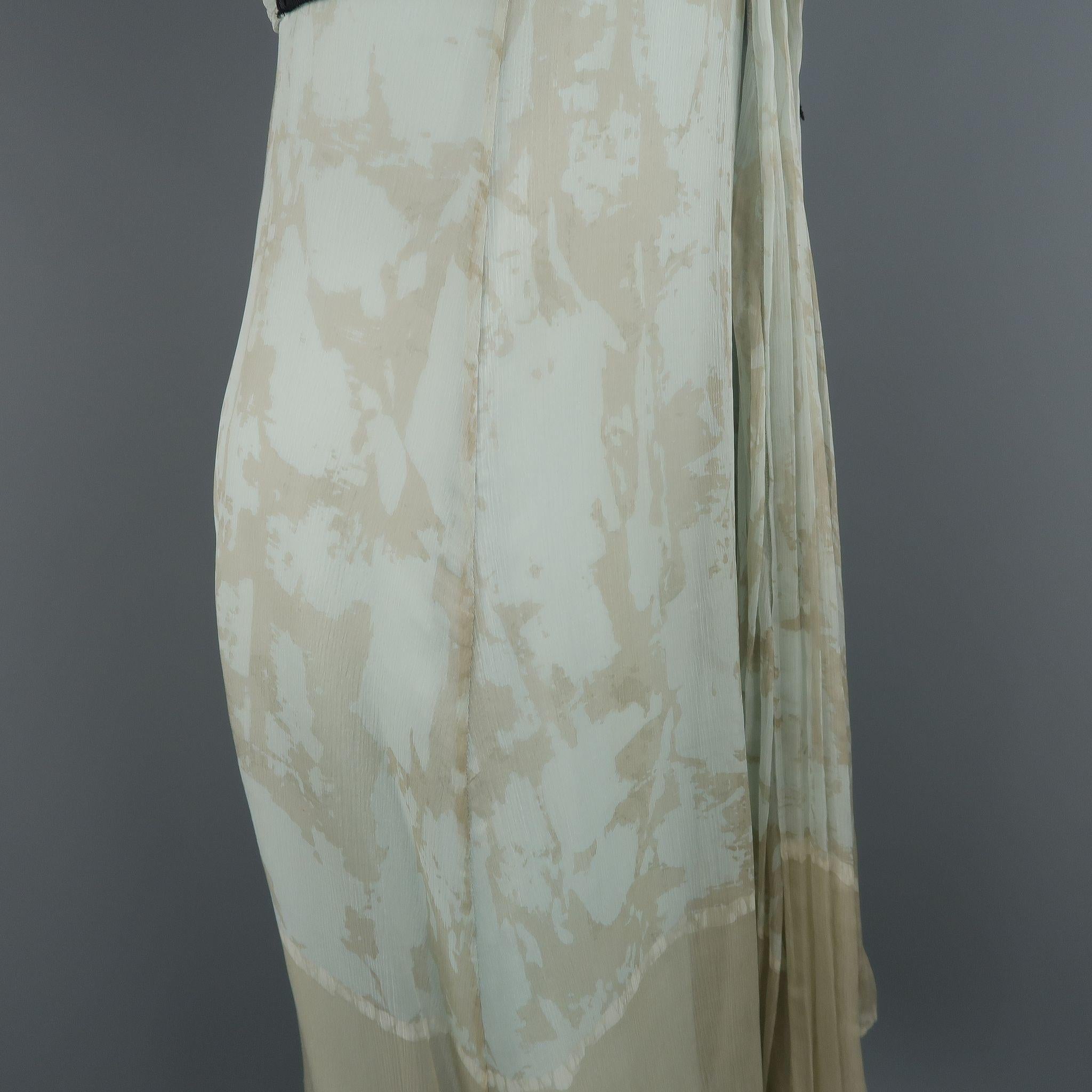 PRADA Size 6 / IT 42 Blue Pleated Marbled Silk Chiffon Bow Dress 4