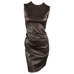 PRADA Size 6 Brown Stretch Leather Sleeveless Sheath Dress