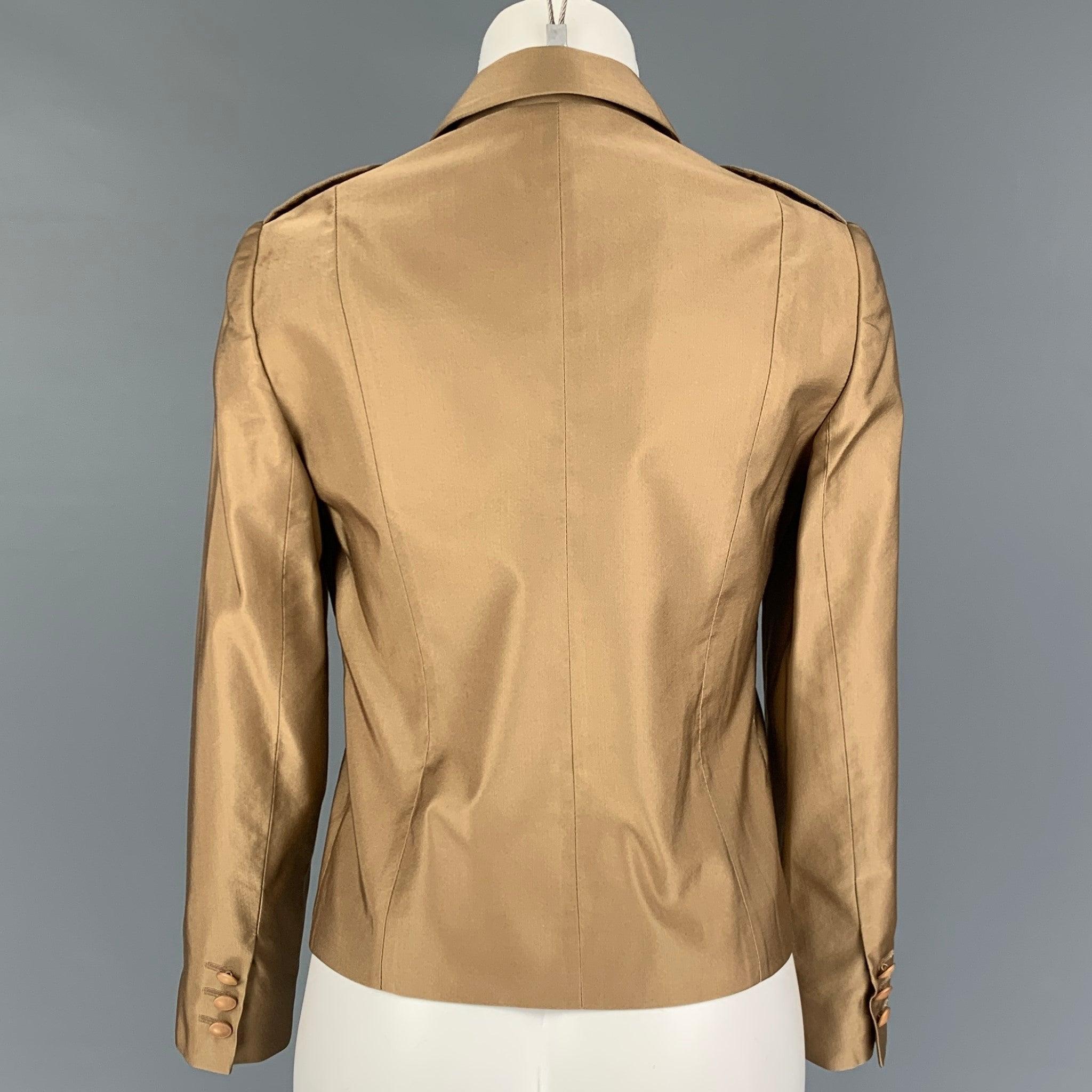 PRADA Taille 6 Copper Wool Silk Single Breasted Jacket Blazer Bon état - En vente à San Francisco, CA