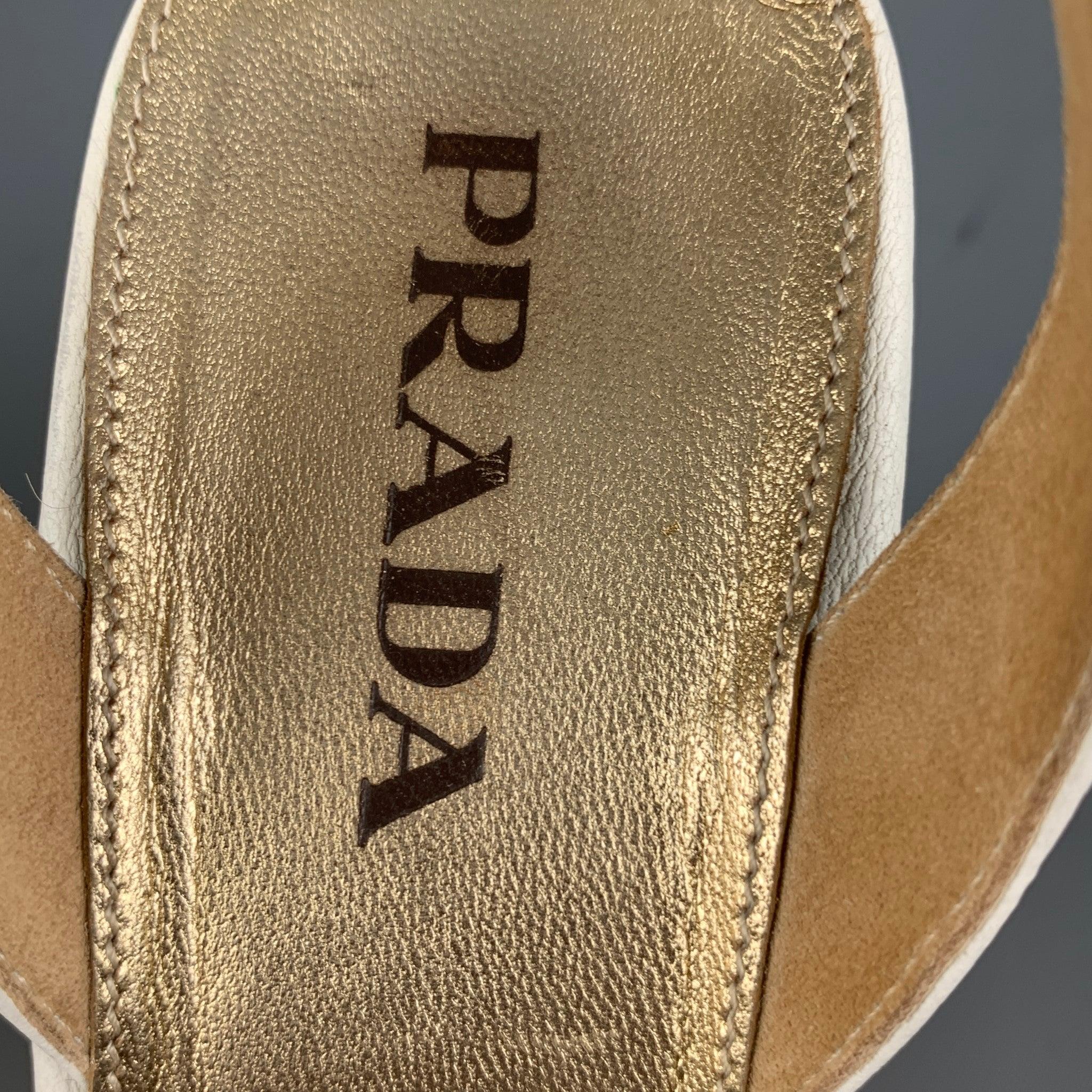 PRADA Size 6 Cream Beige Bamboo Leather Slingback Sandals 3