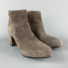 PRADA Size 6 Grey Suede Chunky Heel Ankle Boots