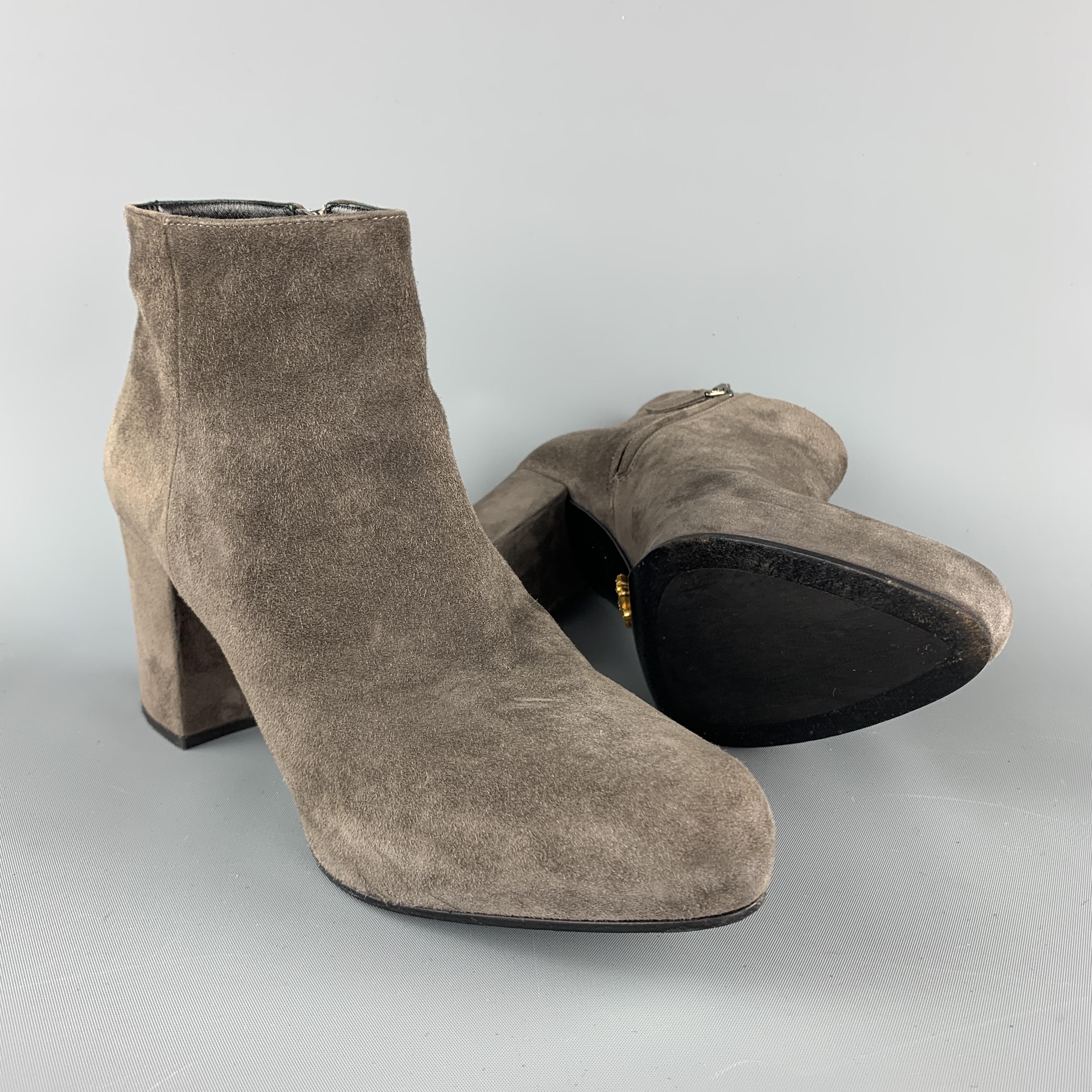 Gray PRADA Size 6 Grey Suede Chunky Heel Ankle Boots