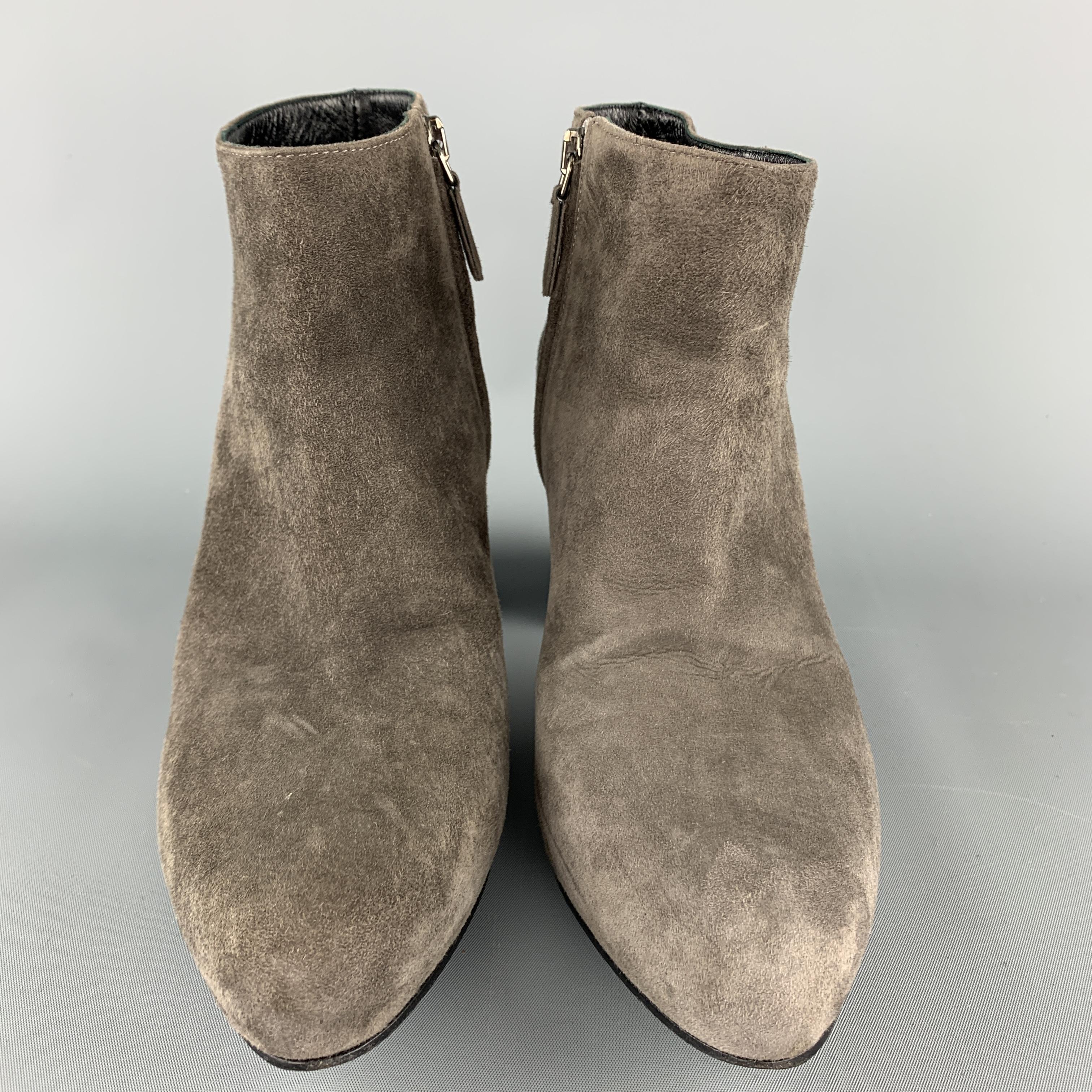 PRADA Size 6 Grey Suede Chunky Heel Ankle Boots In Good Condition In San Francisco, CA