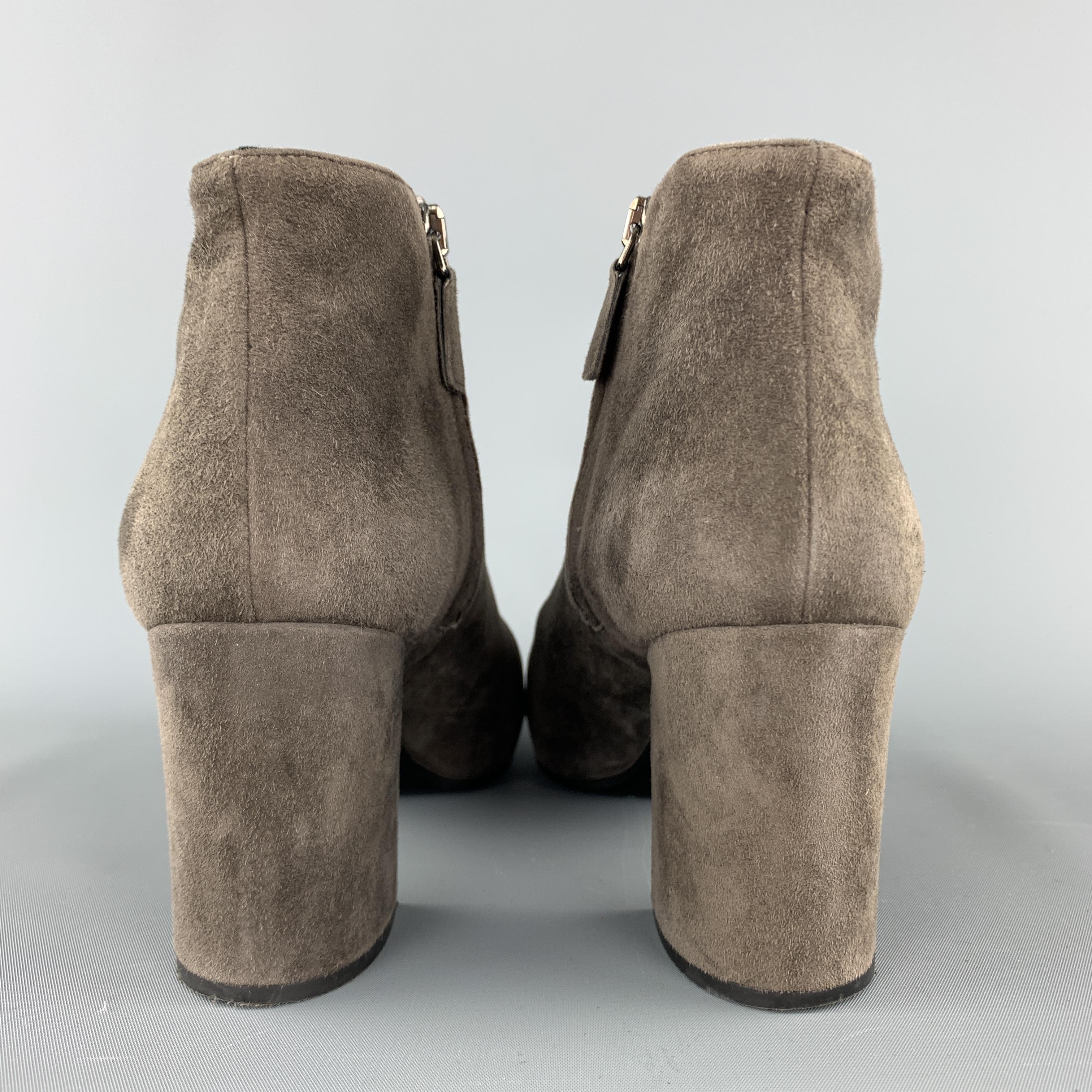 PRADA Size 6 Grey Suede Chunky Heel Ankle Boots 1