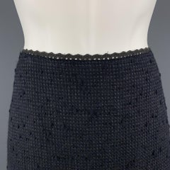 PRADA Größe 6 Navy Baumwolle Mischung strukturierte Tweed Spitze Trime A Line Rock