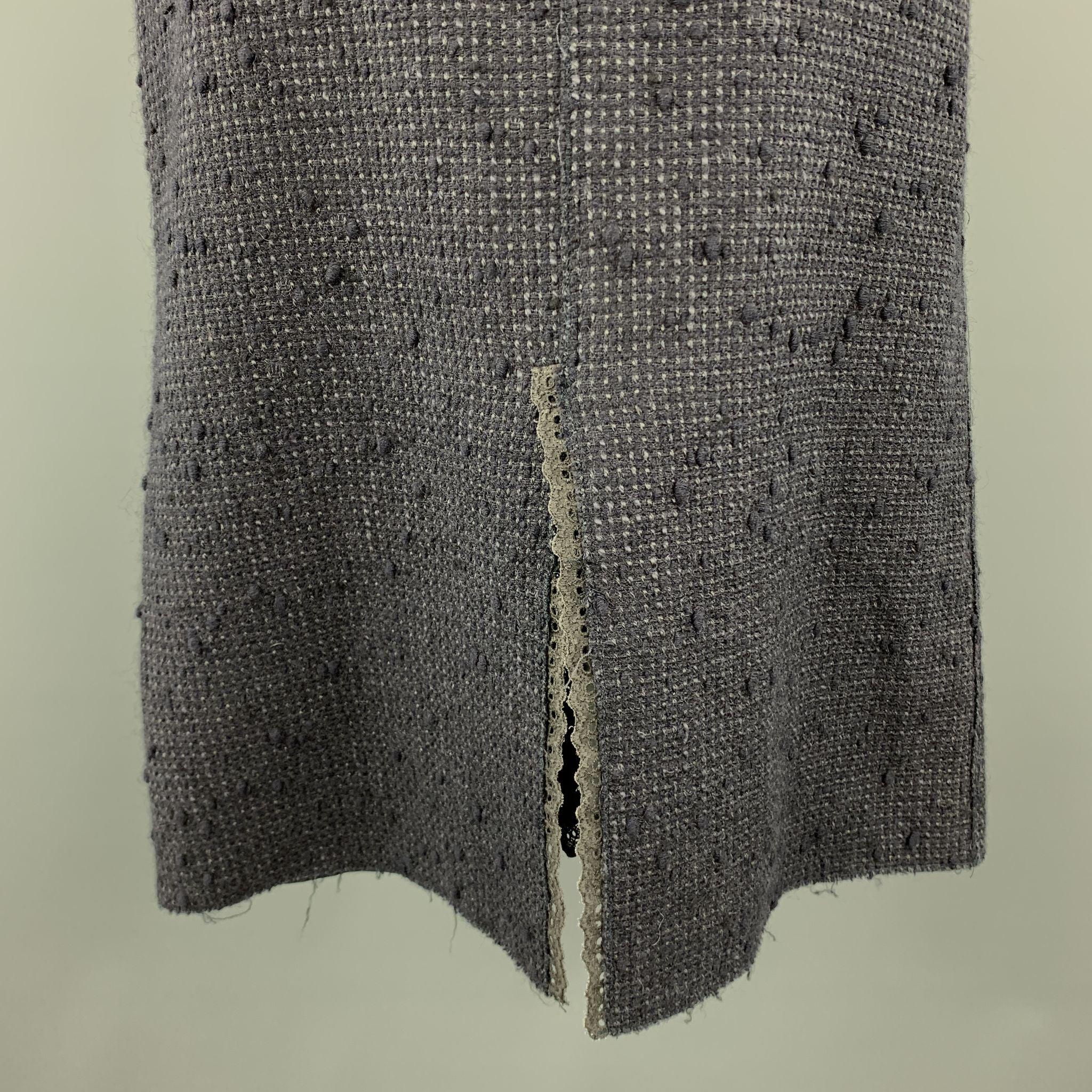 PRADA Größe 6 Navy Baumwolle Mischung strukturierte Tweed Spitze Trime A Line Rock im Angebot 2