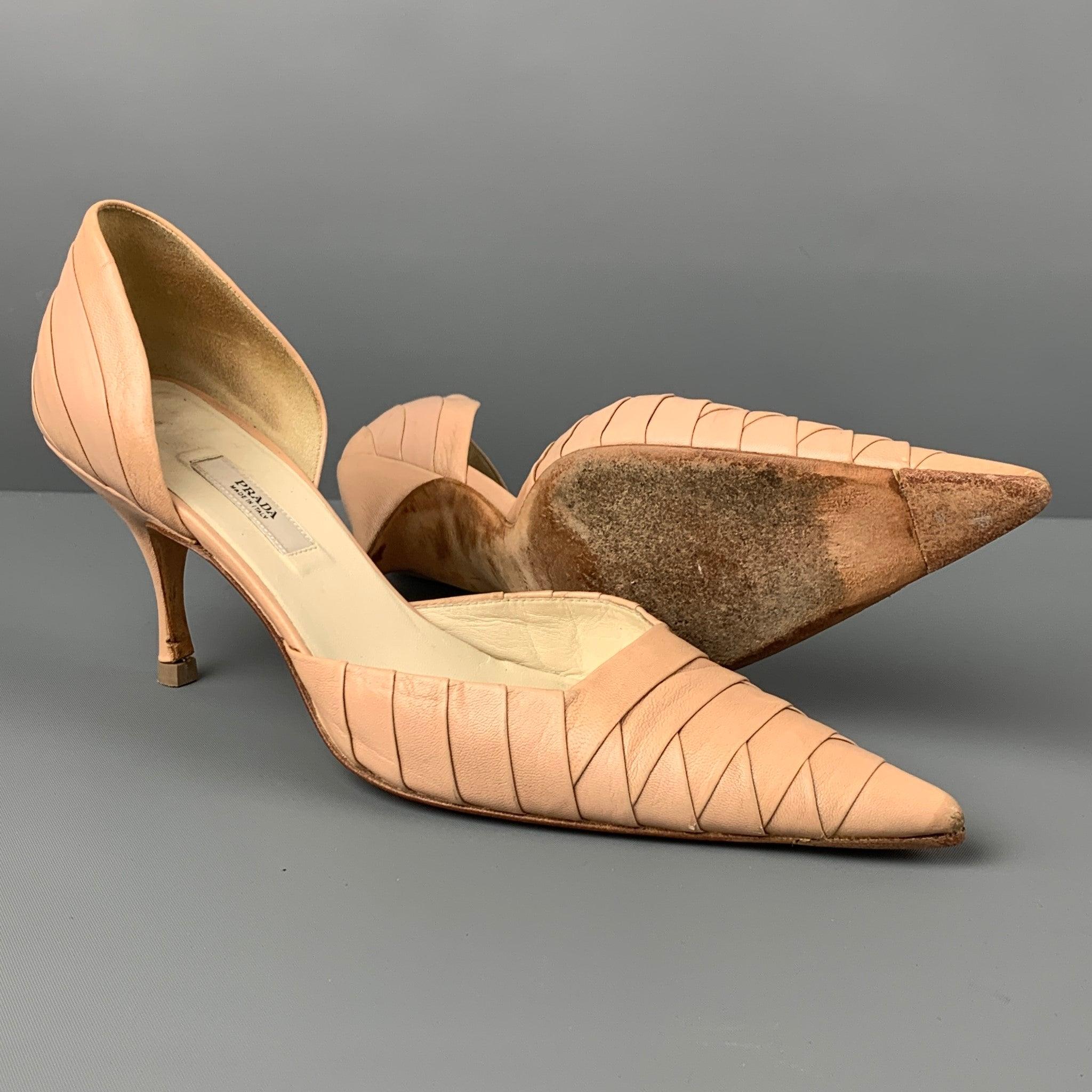PRADA Size 6 Nude Leather D'Orsay Pumps In Good Condition In San Francisco, CA