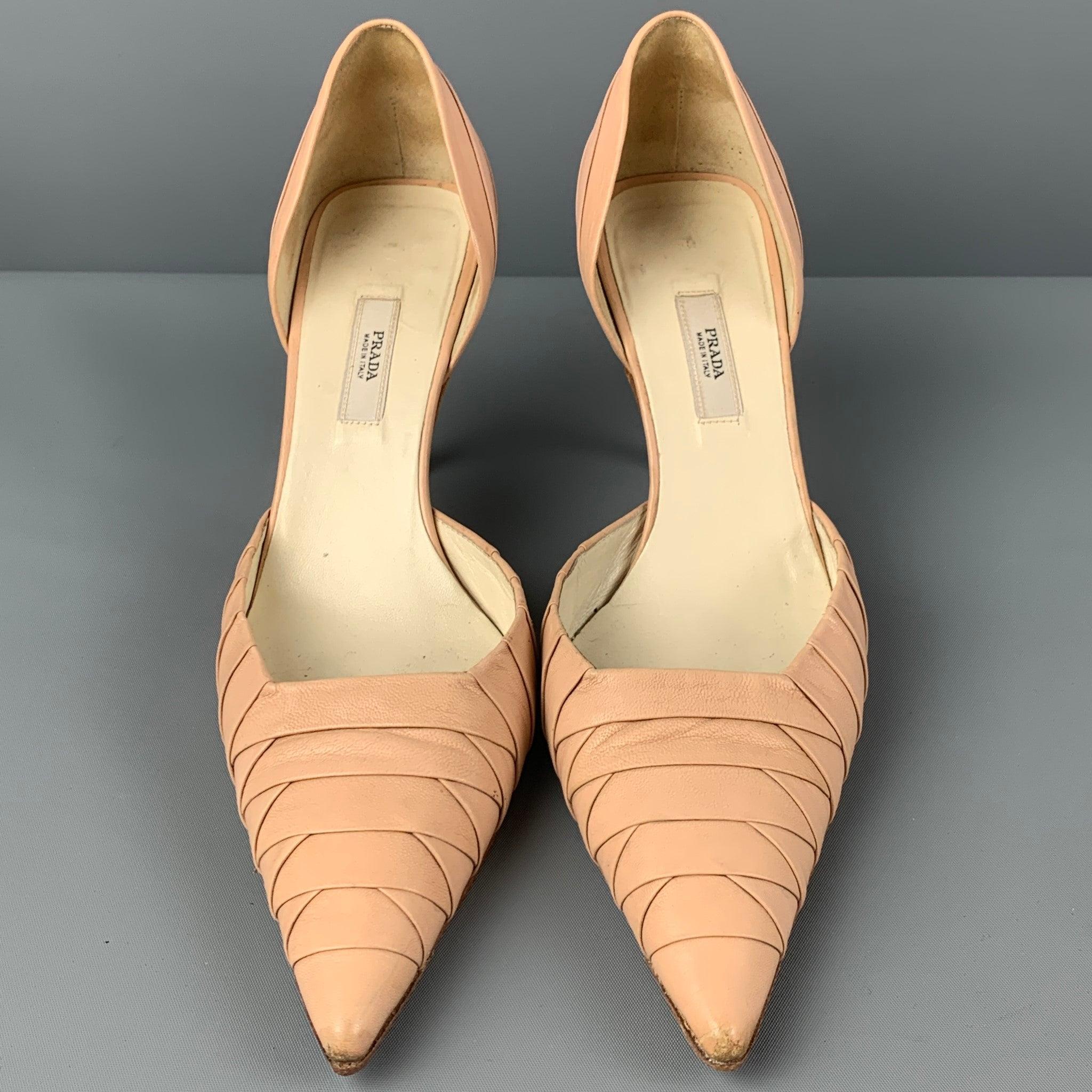 Women's PRADA Size 6 Nude Leather D'Orsay Pumps