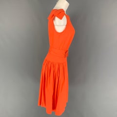 PRADA Size 6 Orange Cotton Blend Sleeveless Belted A-Line Dress