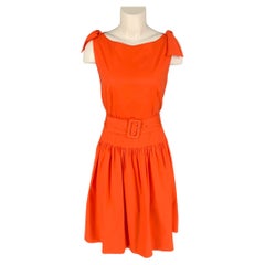 PRADA Size 6 Orange Cotton Blend Sleeveless Belted A-Line Dress