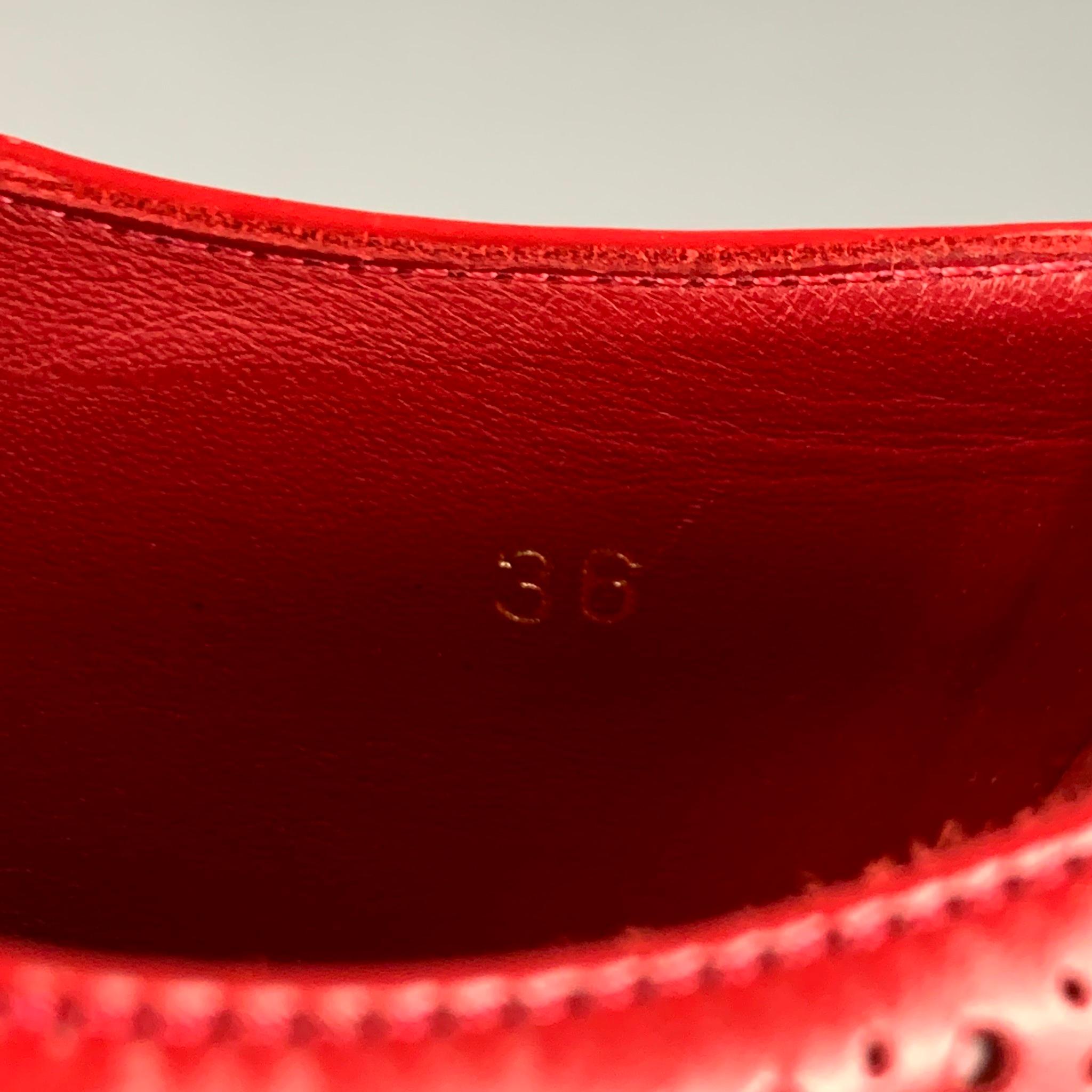 PRADA Size 6 Red White Leather Perforated Wingtip Shoes In Good Condition In San Francisco, CA