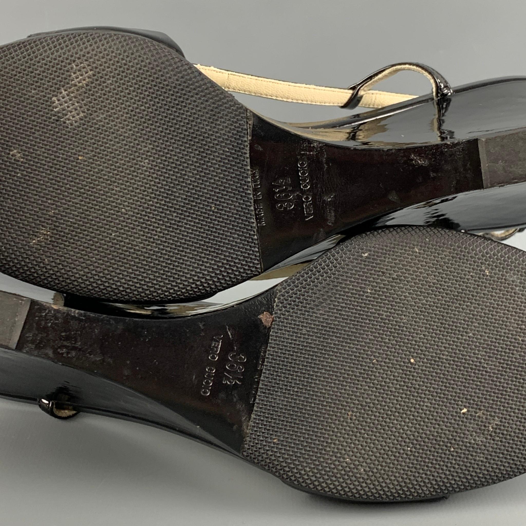 PRADA Size 6.5 Black Patent Leather Slingback Wedges 1