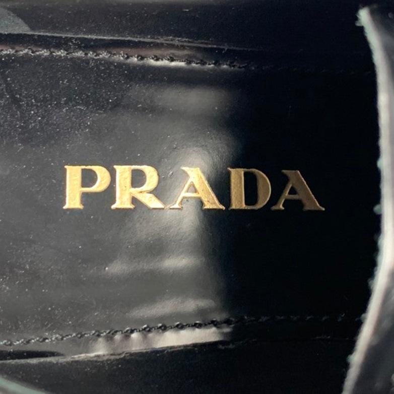 PRADA Size 6.5 Black White Blue Perforated Wingtip Shoes For Sale 3