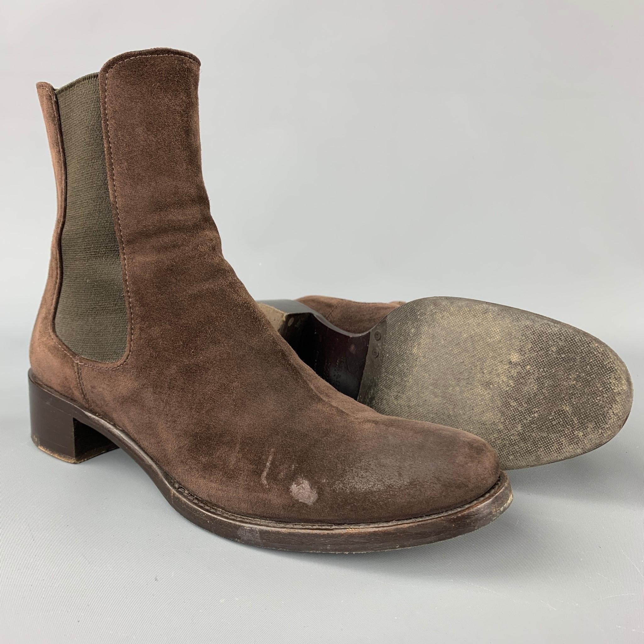Black PRADA Size 6.5 Brown Suede Chunky Heel Boots