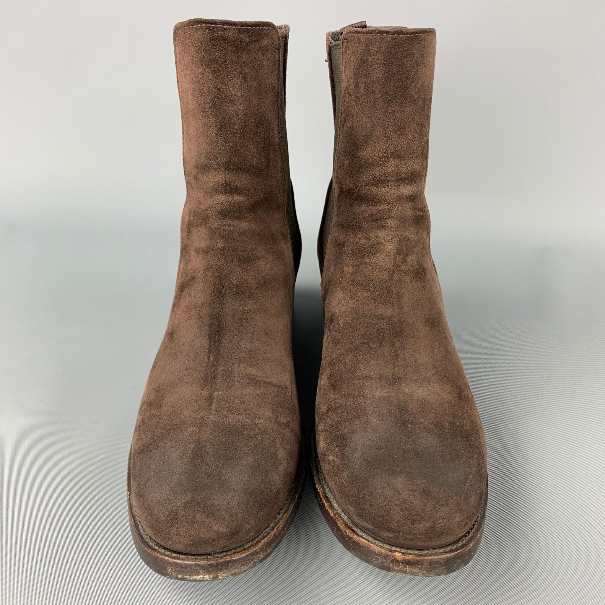 PRADA Size 6.5 Brown Suede Chunky Heel Boots In Good Condition In San Francisco, CA