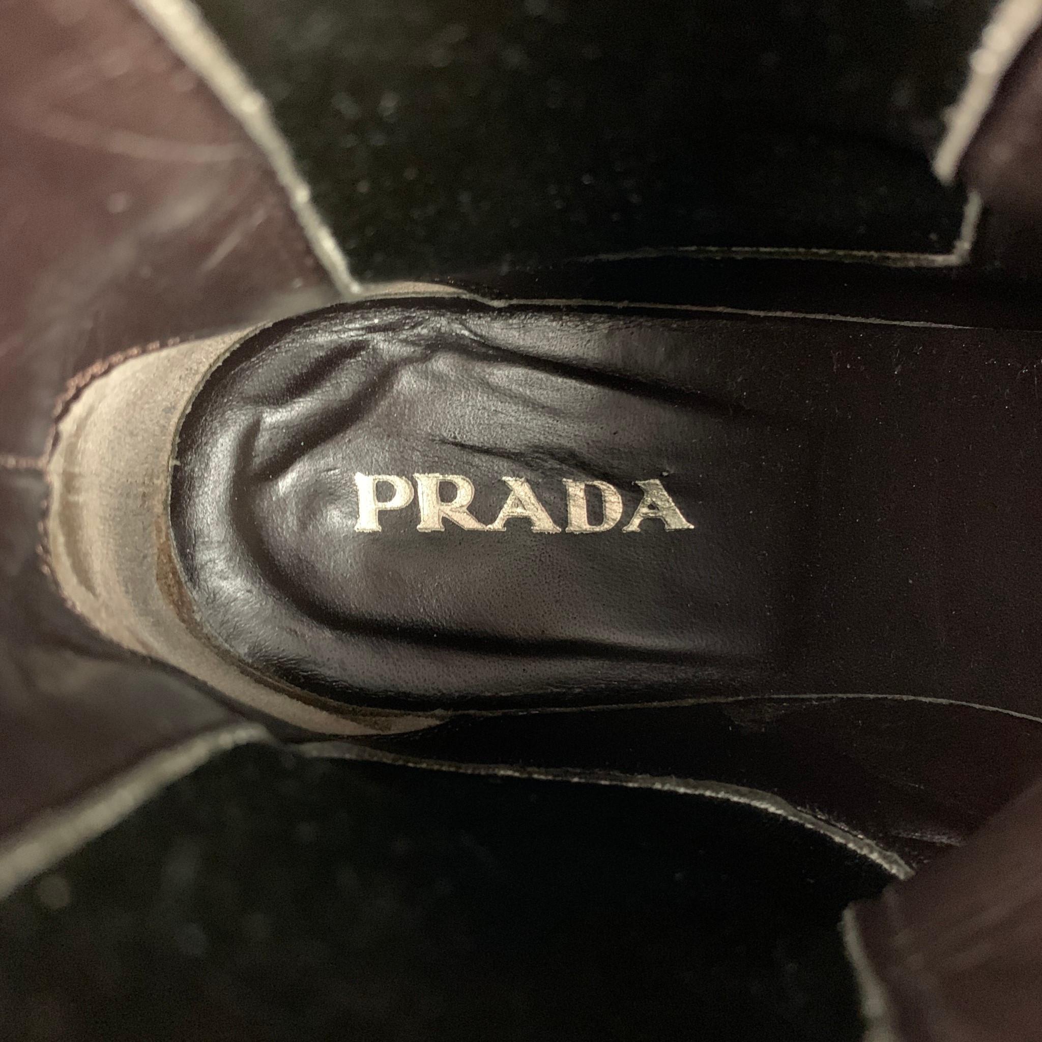 PRADA Size 6.5 Brown Suede Chunky Heel Boots 1