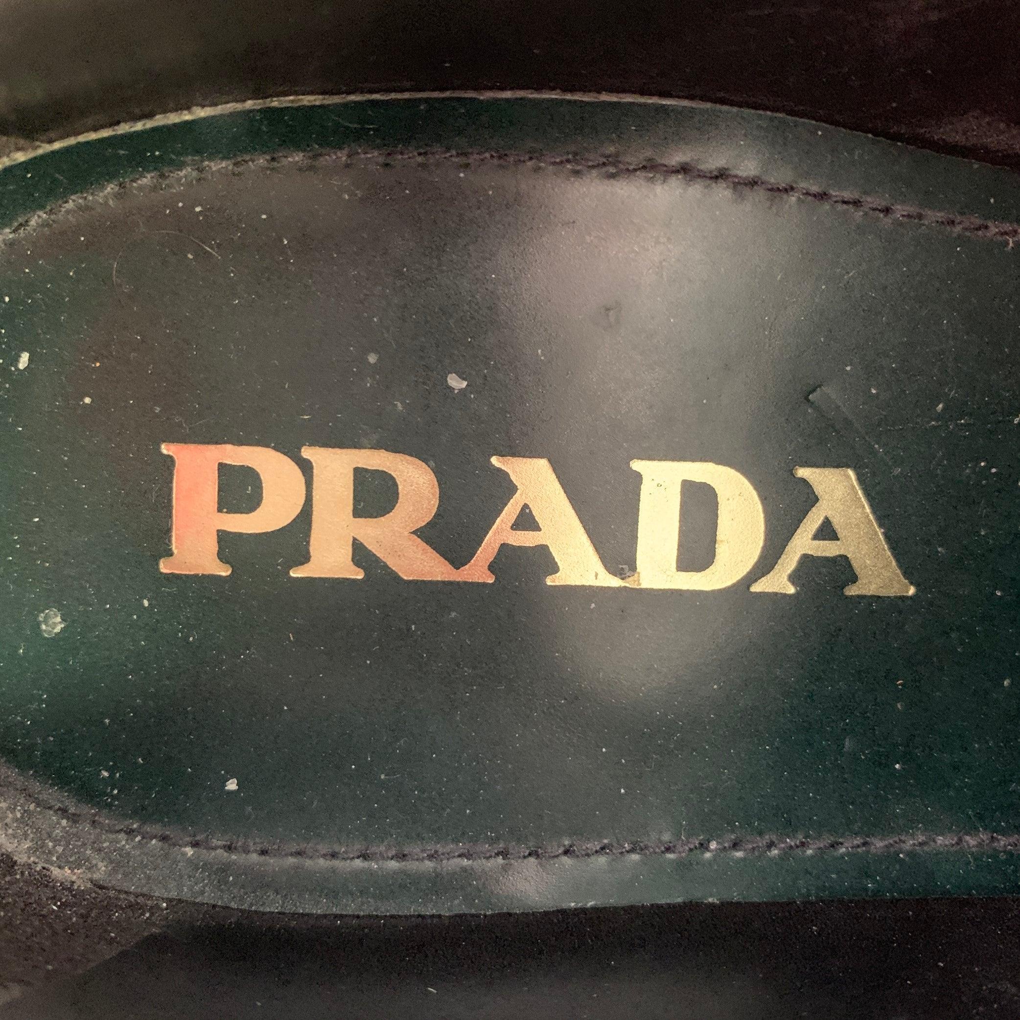 PRADA Size 6.5 Green Brown Wingtip Leather Platform Lace-Up Shoes For Sale 2