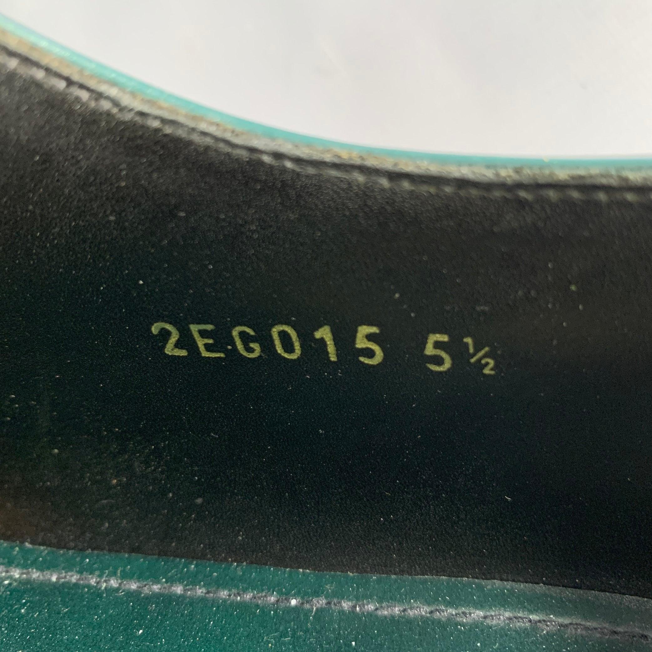 PRADA Size 6.5 Green Brown Wingtip Leather Platform Lace-Up Shoes For Sale 3