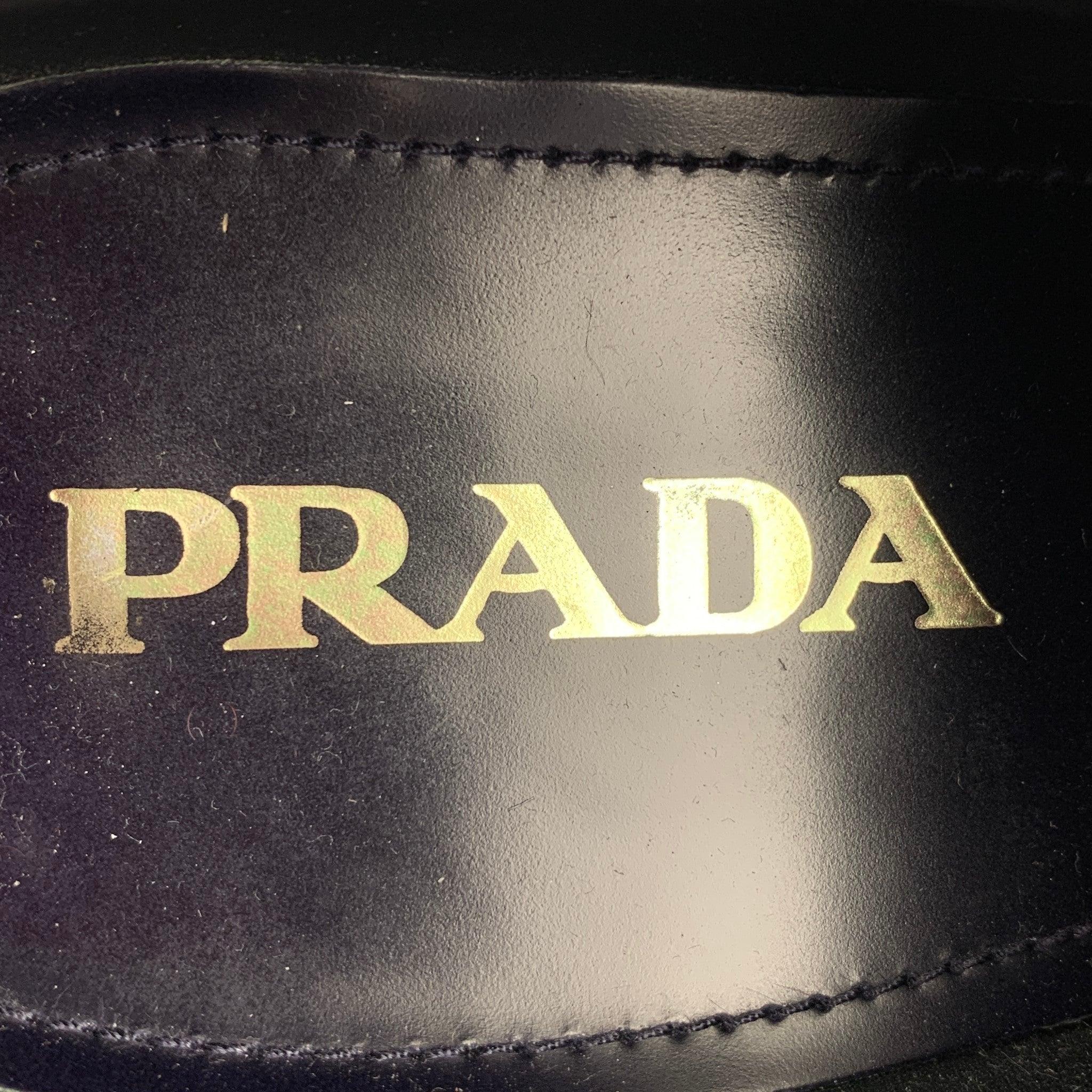 PRADA Size 6.5 Navy & White Perforated Leather Platform Lace Up Shoes 2