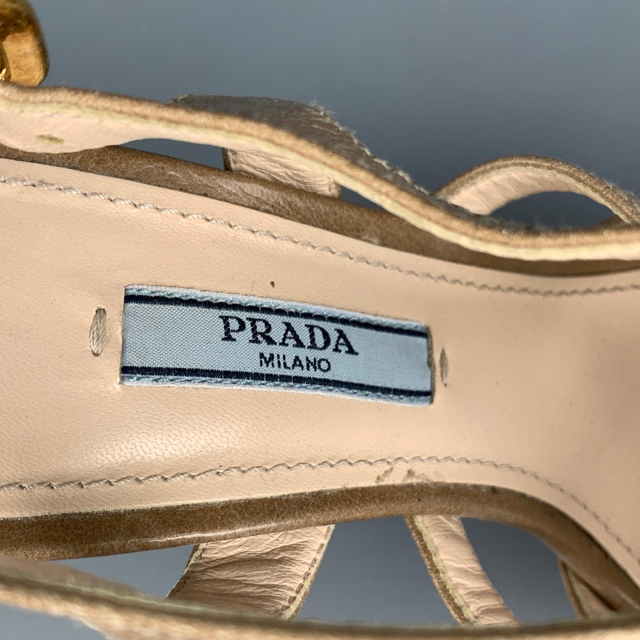 PRADA Size 6.5 Taupe & Beige Leather Platform Heel Sandals In Good Condition In San Francisco, CA