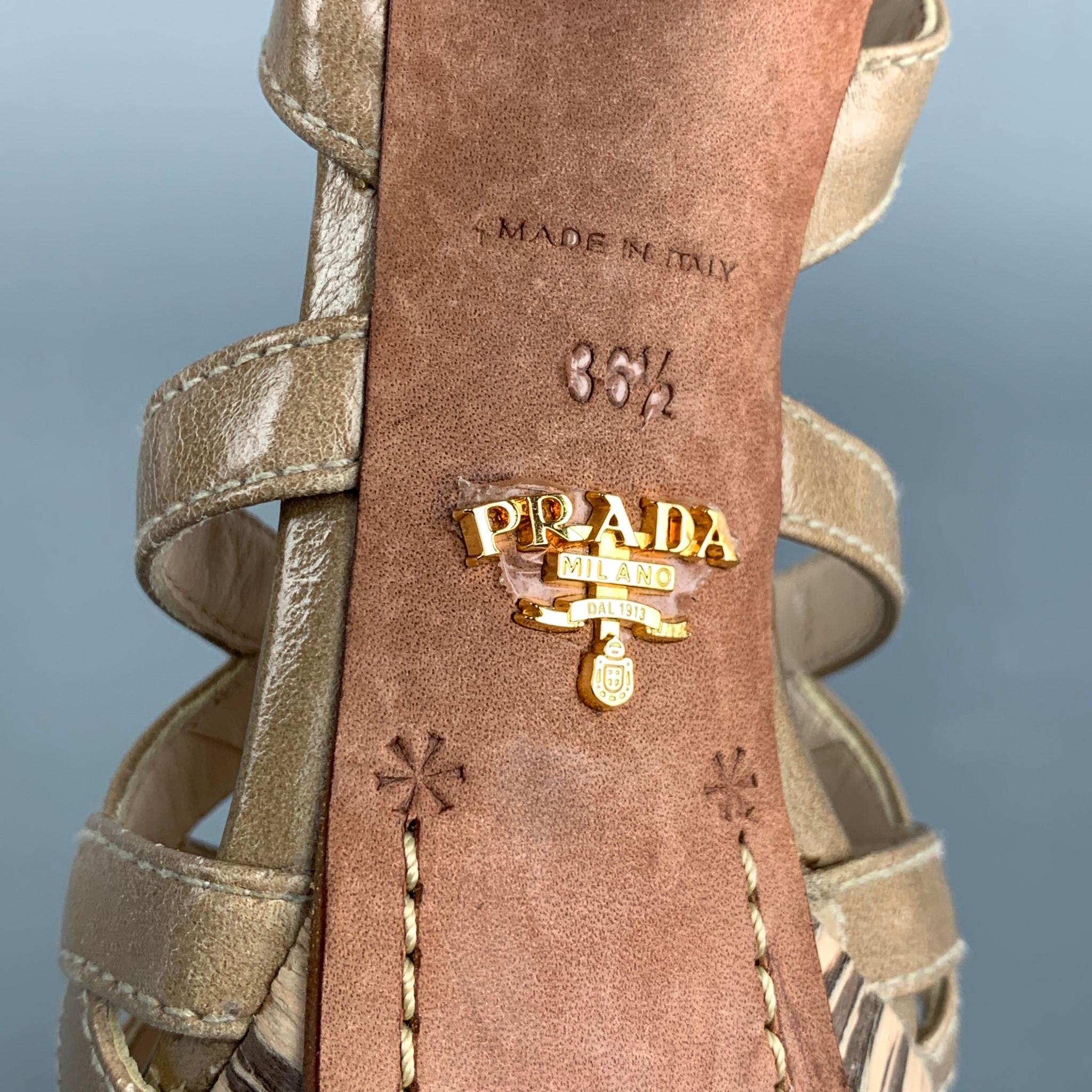 Women's PRADA Size 6.5 Taupe & Beige Leather Platform Heel Sandals