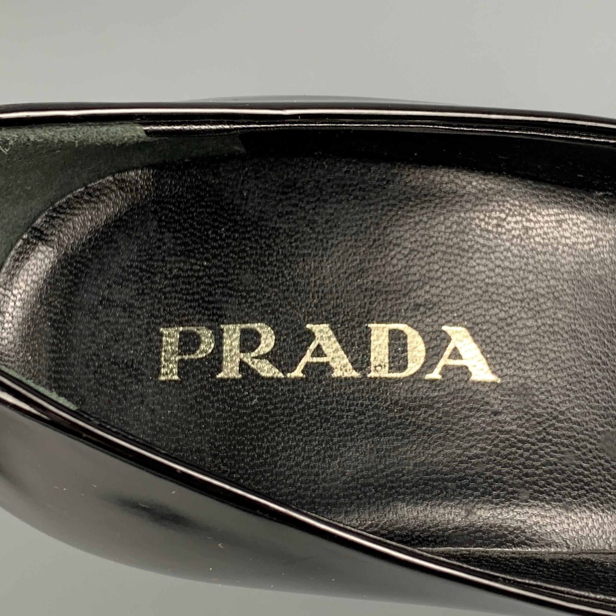 PRADA Size 7 Black Leather Chain Patent Leather Square Toe Pumps 1