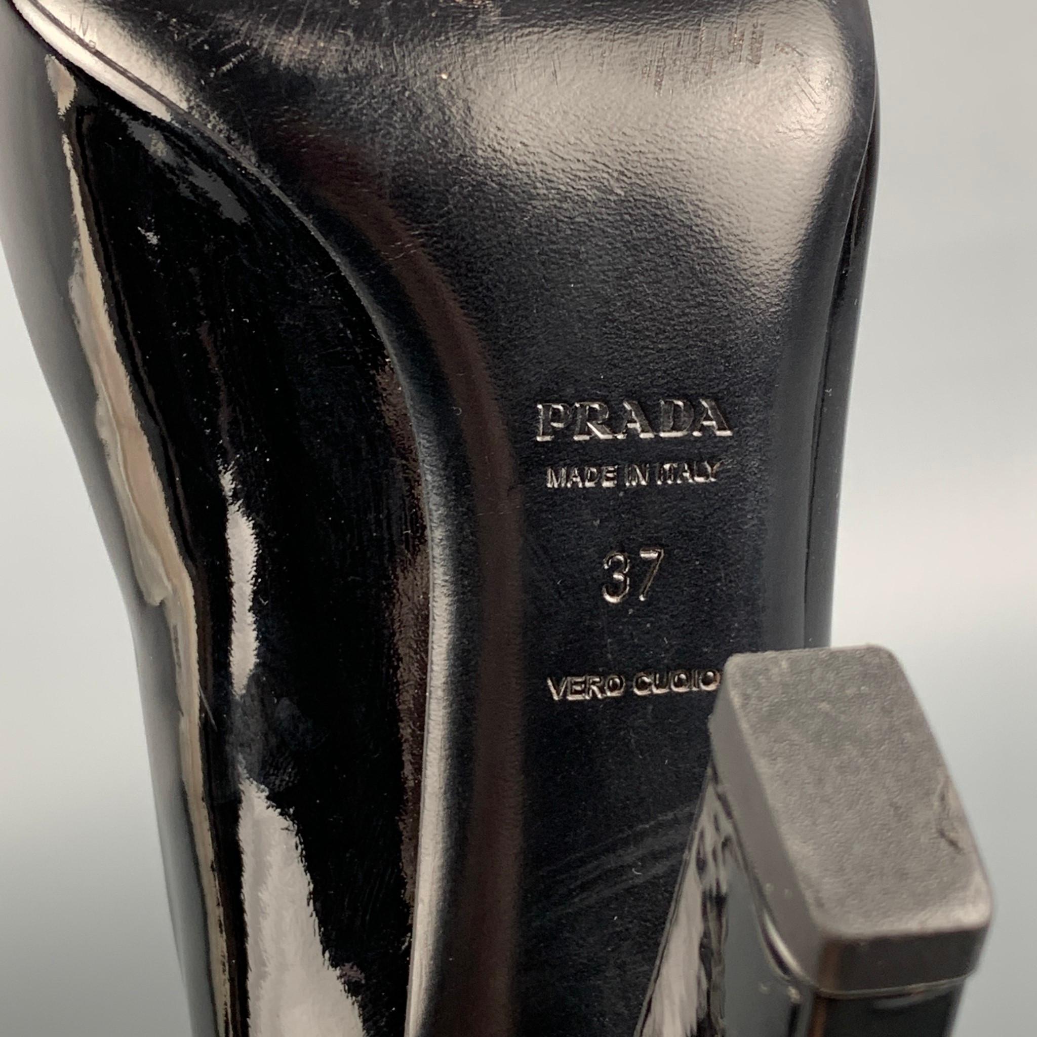 PRADA Size 7 Black Leather Chain Patent Leather Square Toe Pumps 2