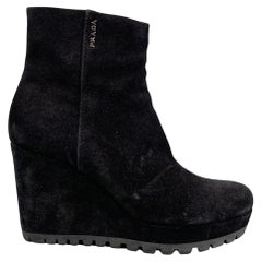 PRADA Size 7 Black Leather Platform Boots