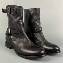 PRADA Größe 7 Schwarze Leder- Motorradstiefel zum Drücken