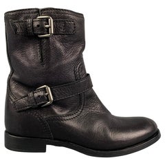 PRADA Size 7 Black Leather Pull On Motorcycle Boots