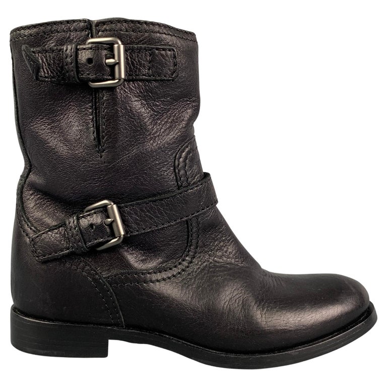 PRADA Size 7 Black Leather Pull On Motorcycle Boots at 1stDibs | prada  motorcycle boots