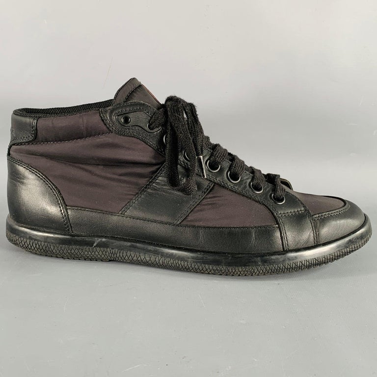 PRADA Size 7 Black Mixed Fabrics Nylon Leather Lace-Up  display picture 1