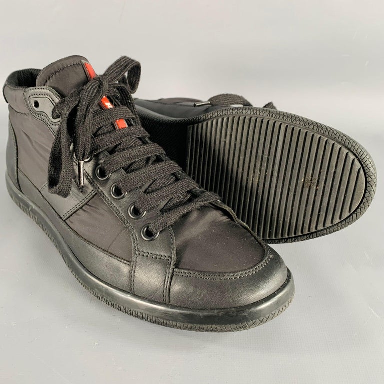 PRADA Size 7 Black Mixed Fabrics Nylon Leather Lace-Up  display picture 3