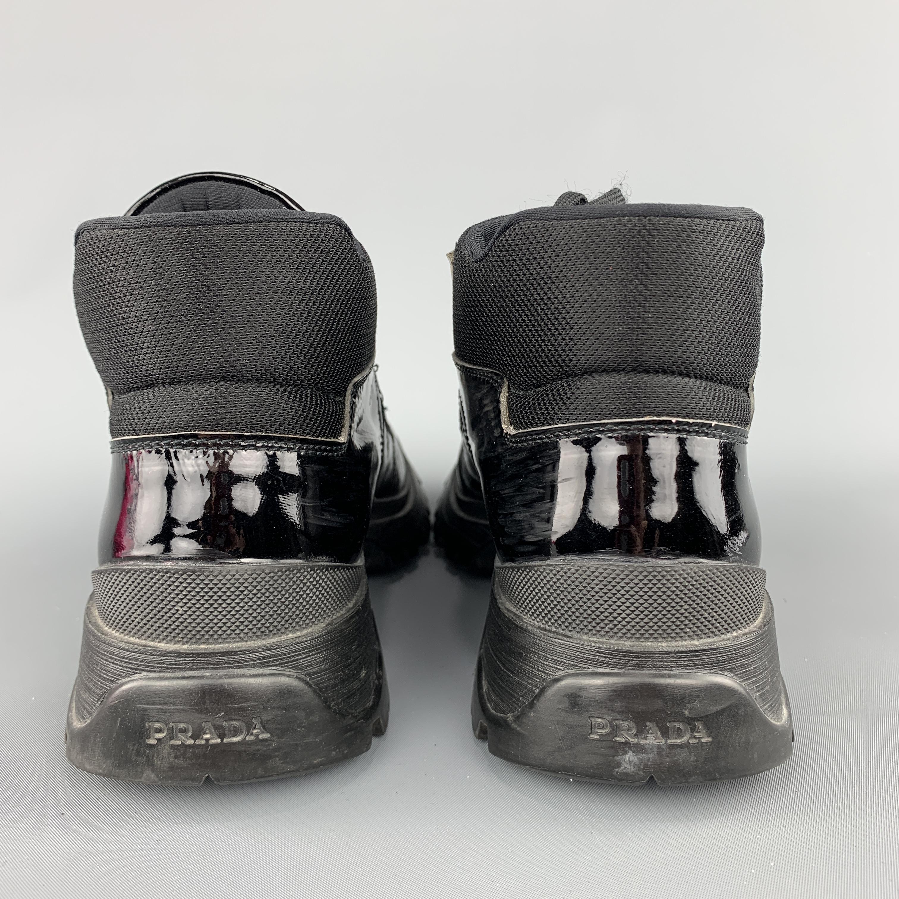  PRADA Size 7 Black Nylon Patent Leather Hiking Boot Sneakers 1