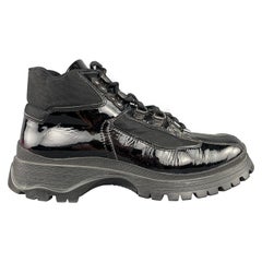 PRADA Size 7 Black Nylon Patent Leather Hiking Boot Sneakers