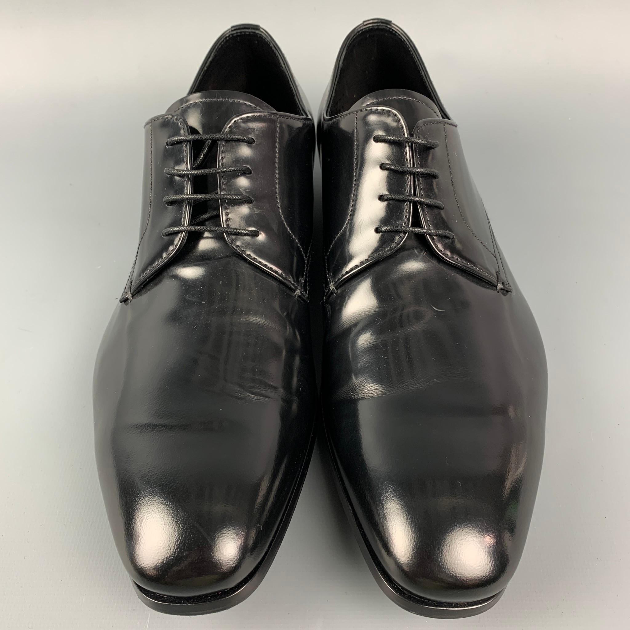 PRADA Size 7 Black Patent Leather Oxford Lace Up Shoes 2