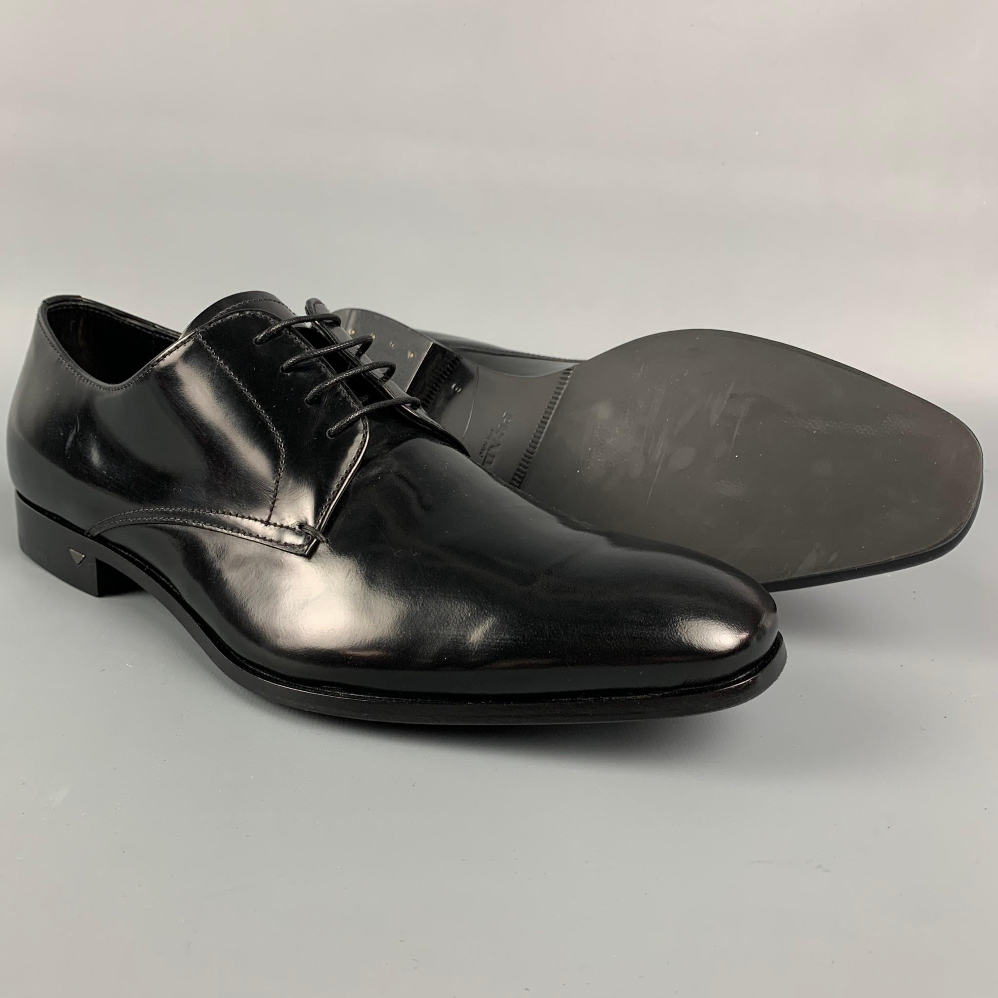 PRADA Size 7 Black Patent Leather Oxford Lace Up Shoes 3