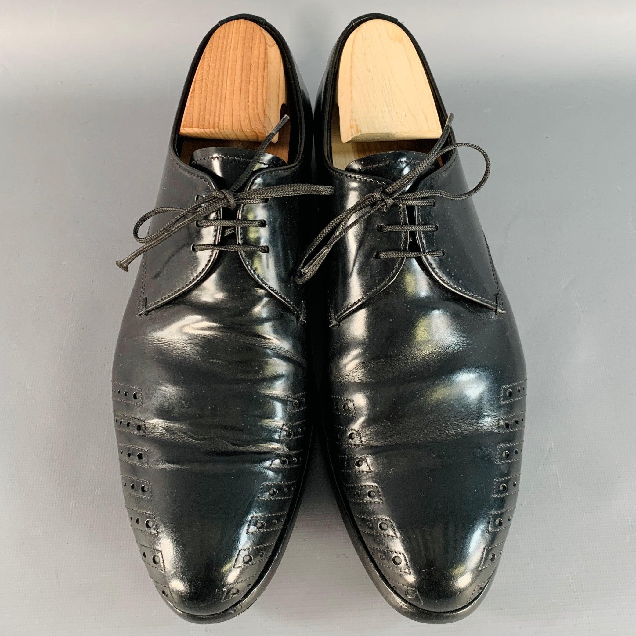 PRADA Taglia 7 Scarpe Derby Lace-Up in pelle nera traforata In condizioni buone in vendita a San Francisco, CA