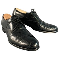 PRADA Size 7 Black Perforated Leather Derby Lace-Up Shoes